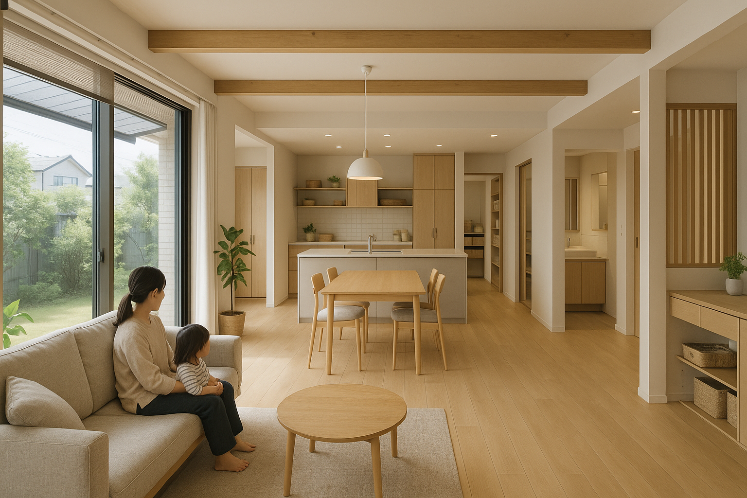家事動線と家族時間が心地よくつながる、明るいLDK中心の住まい